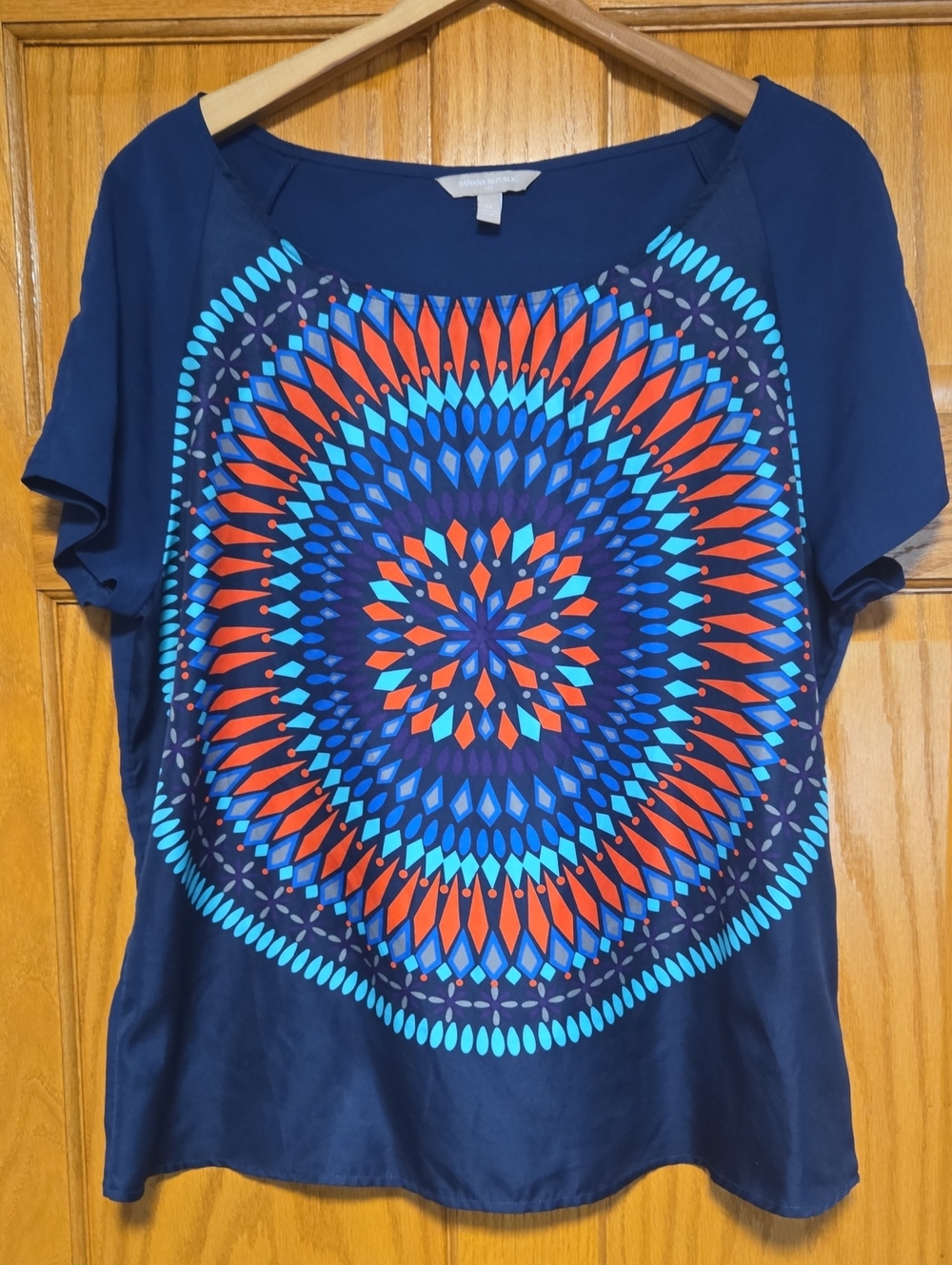 Banana Republic Navy Short-Sleeve Top with Blue & Red Mandala - Picture 7 of 7
